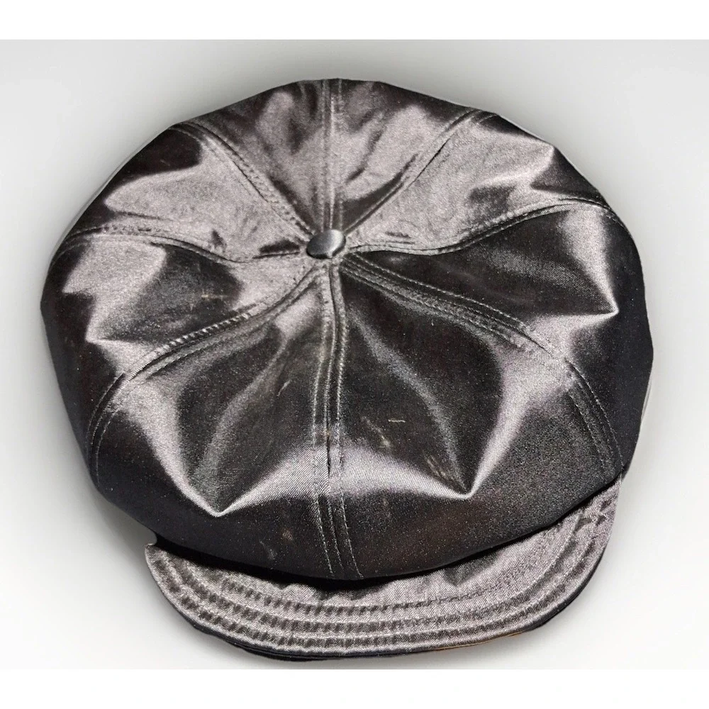 GUESS Womens Black Satin Newsboy Cap Baker Boy Hat 8-Panel Y2K Retro Style